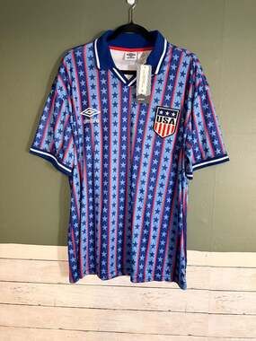 Umbro Team USA Soccer Jersey Mens Large Blue Red Stars Stripes Retro 1994 Style